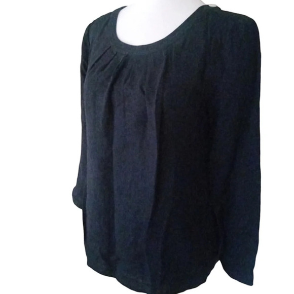 J. Crew Women's Navy Blue White Contrasting Button Detail Linen Blouse Size XS - Picture 5 of 7